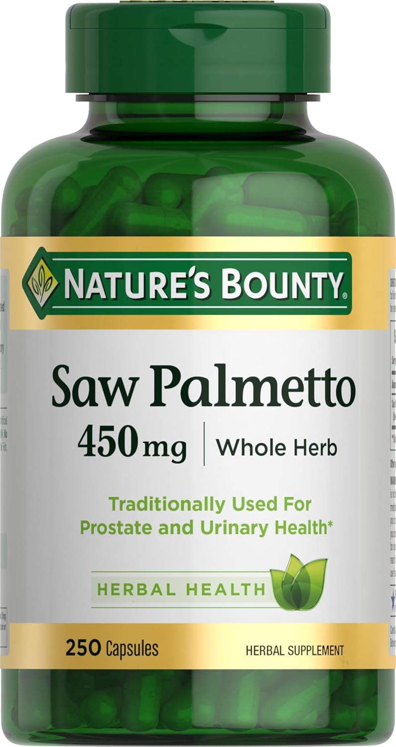 Nature's Bounty Saw Palmetto, apoyo para la salud de la próstata y urinaria, suplemento herbal, 450 mg, 250 cápsulas — imagen 1