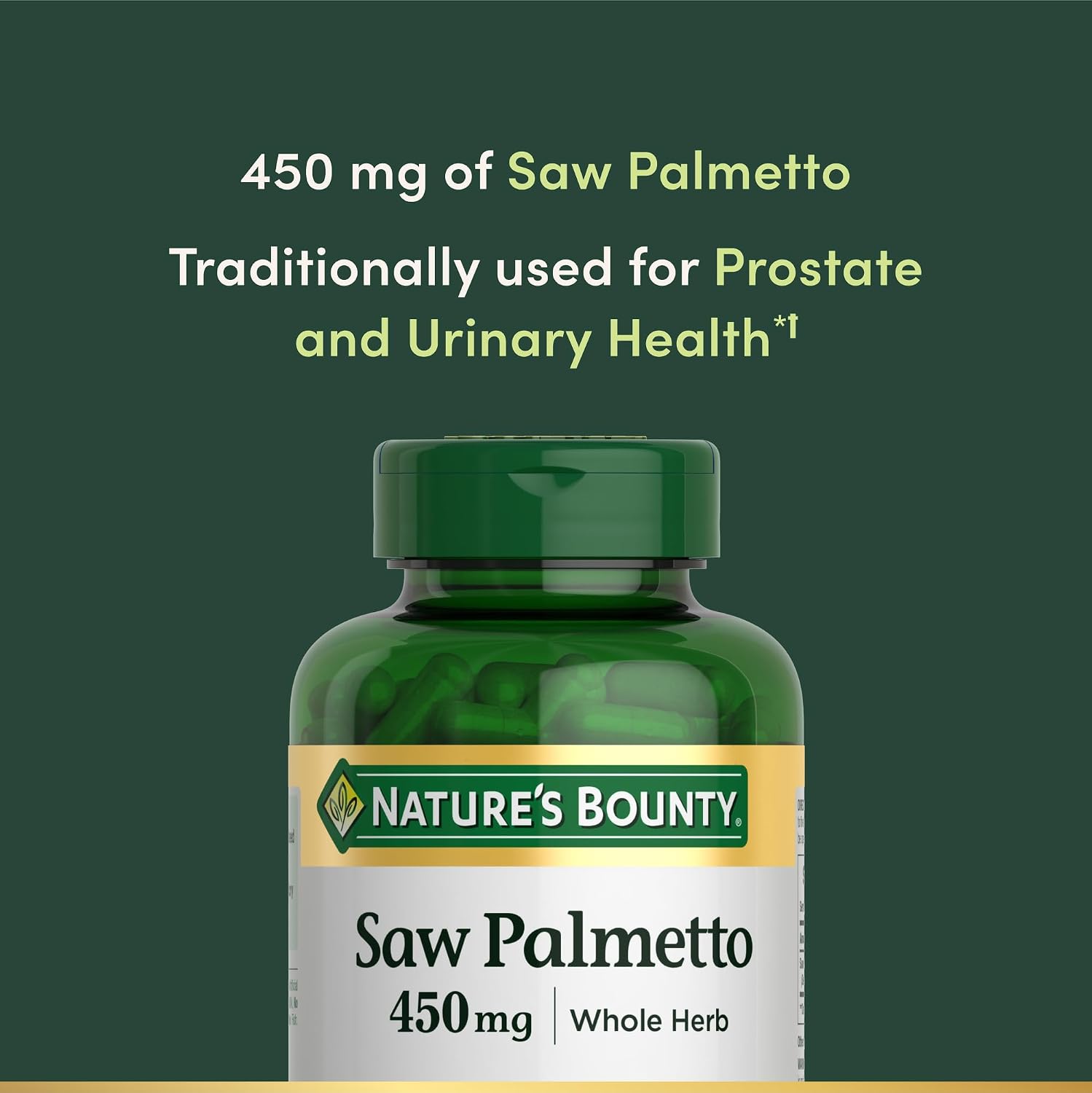 Nature's Bounty Saw Palmetto, apoyo para la salud de la próstata y urinaria, suplemento herbal, 450 mg, 250 cápsulas — imagen 2